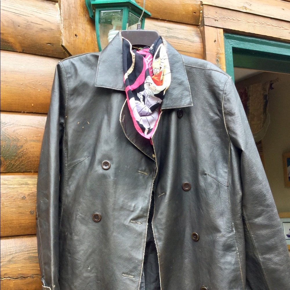 Leather Vintage DISTRESSED Brown Jacket Lg Brandon Thomas Double Breasted